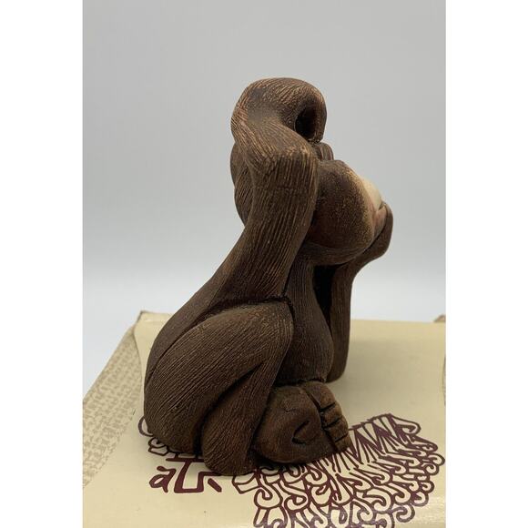 Retired Artesania Rinconada Monkey Chimp Thinking Figurine Clay Signed Box - Picture 5 of 7